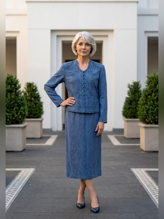 karin stevens Dresses & Skirts - NWT VINTAGE karin stevens Dusty Blue Embroidered Midi Set Sz 16